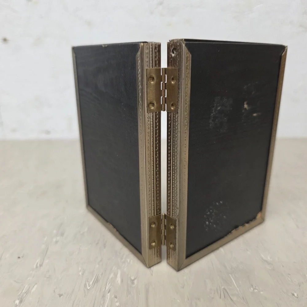 Vtg Gold-Toned Brass Double Hinged Picture Frame | Ornate Geometric Border